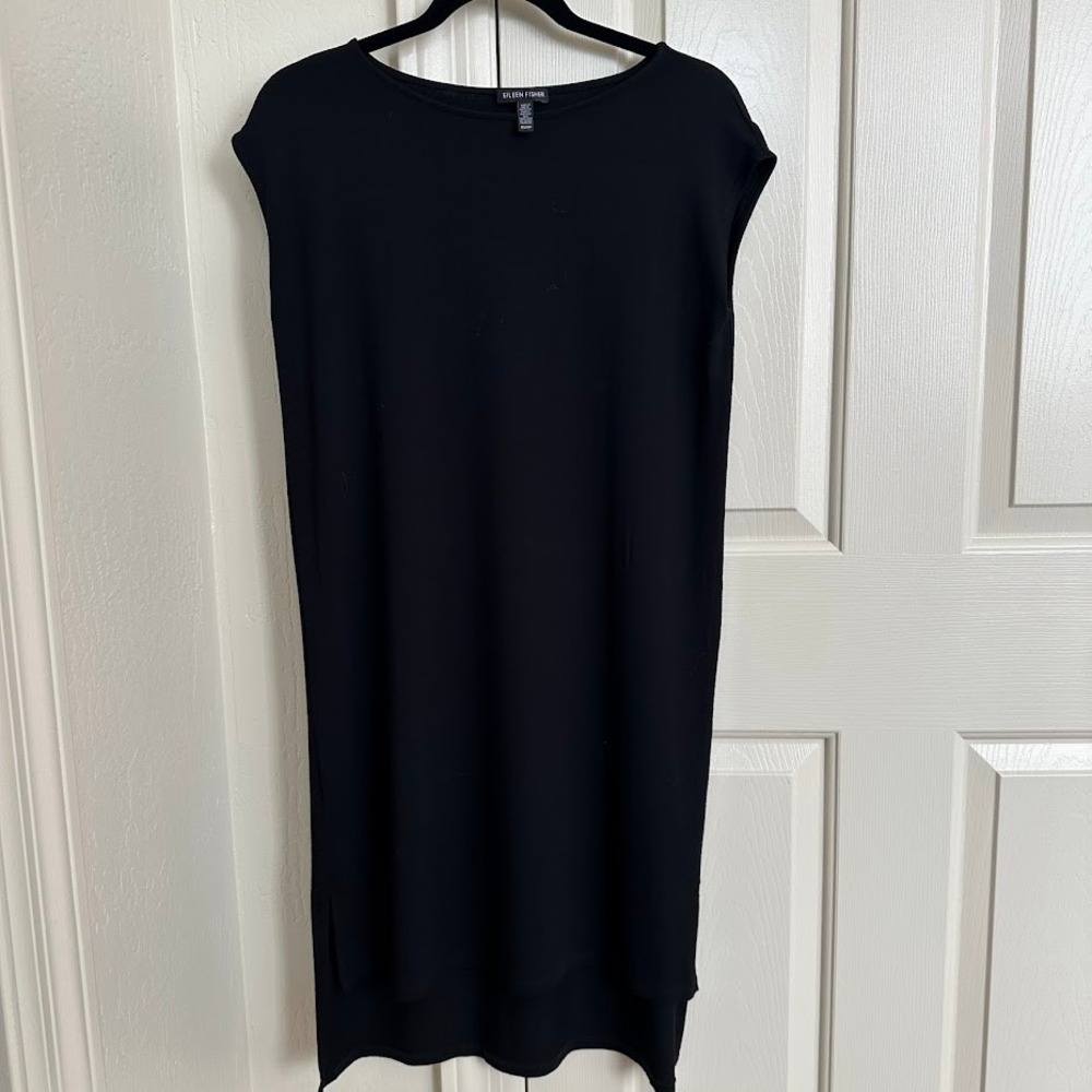 Eileen Fisher Black Viscose Jersey High-Low Tunic Top Dress XS